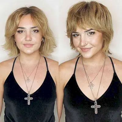 Short Shag with Bottleneck Bangs for women with an edgy style