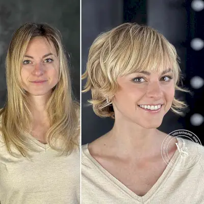 Blonde Messy Short Shag with Bangs for women with a heart shaped face