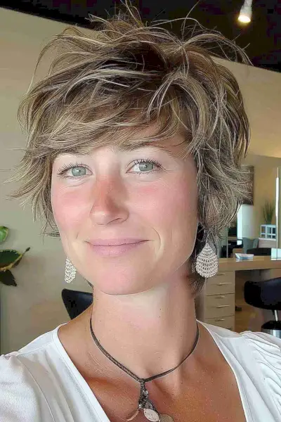 Asymmetrical Fringe on Choppy Pixie Mullet for Heart-Shaped Face