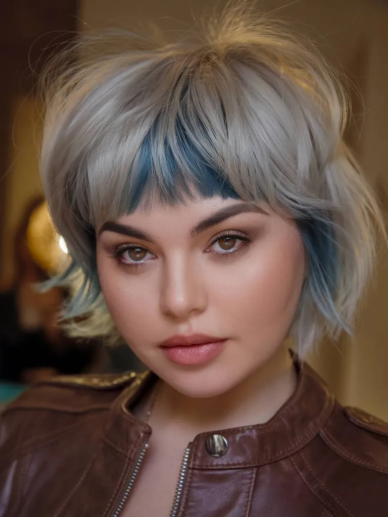 둥근 얼굴형에 어울리는 짧은 울프컷' title=