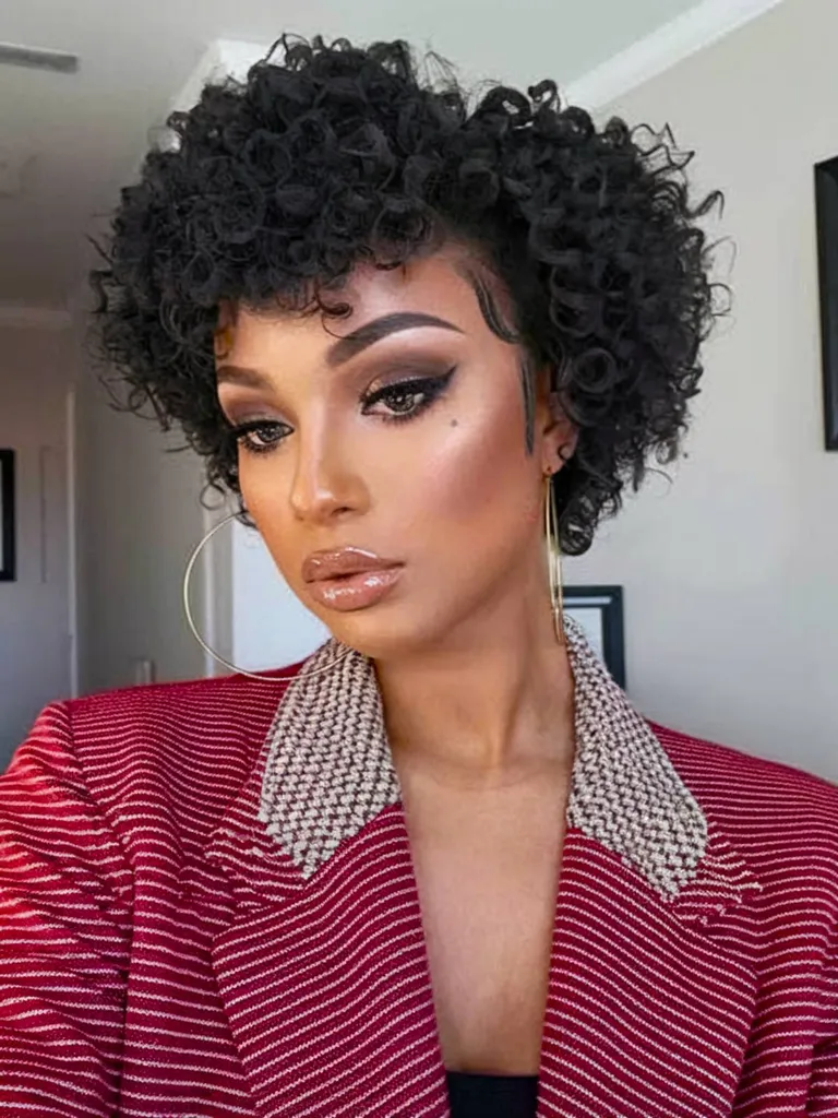 4C 머리에 짧은 늑대 컷' title=