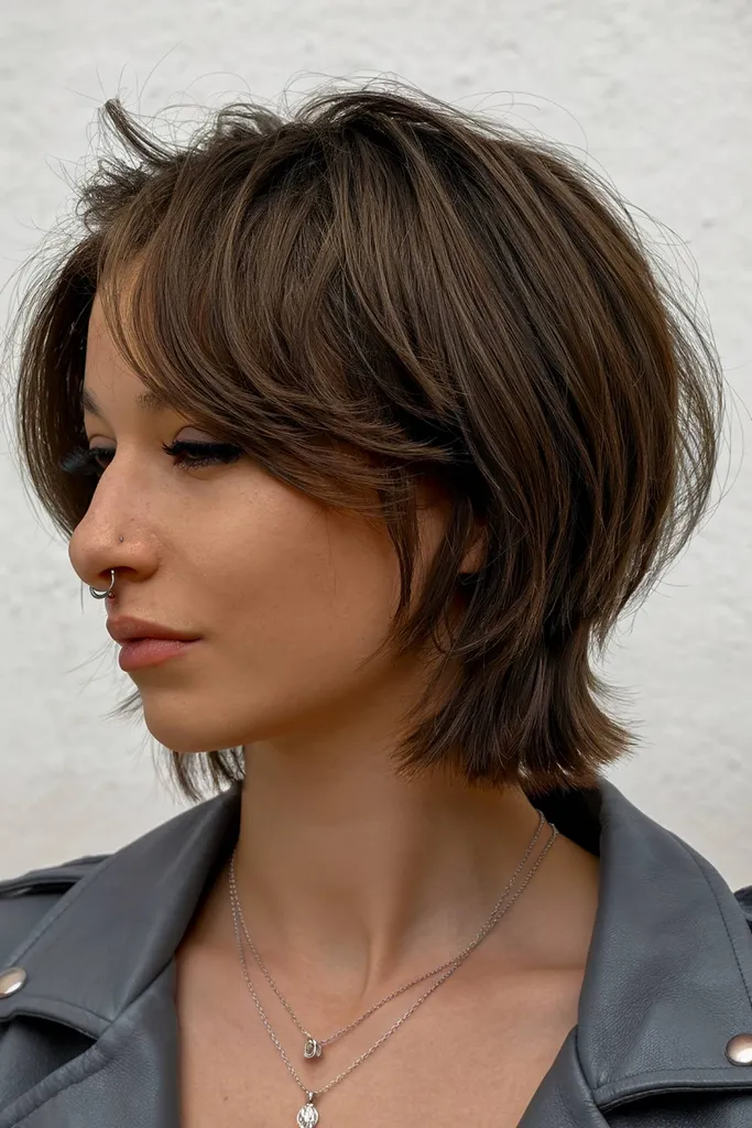 스타일이 없는 숏 울프컷' title=