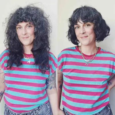 Razor Cut Curly Shaggy Bob Cut