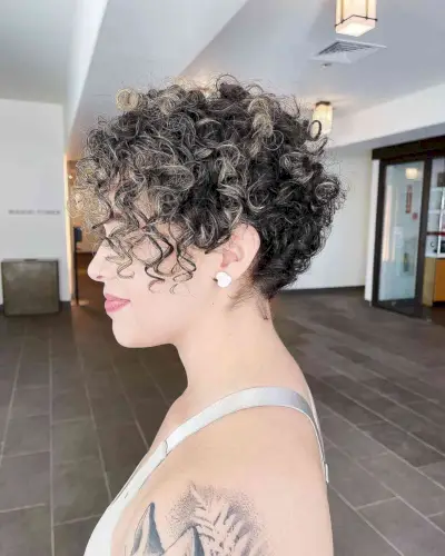 Curly Pixie Crop with Blonde Accents