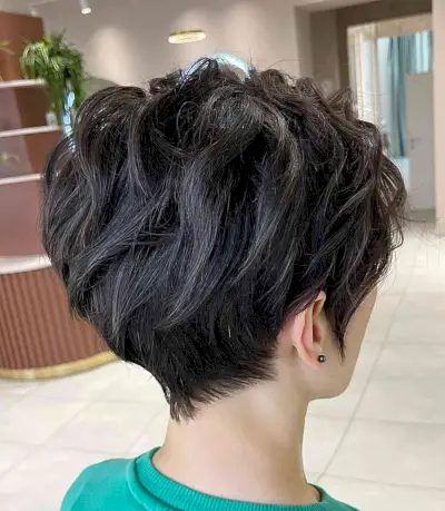 Jet Black Thick Pixie Bob with Layers for women with short hair