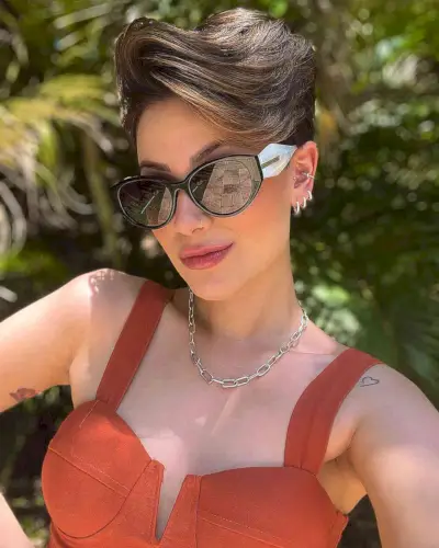 Brunette Side-Swept Thick Pixie