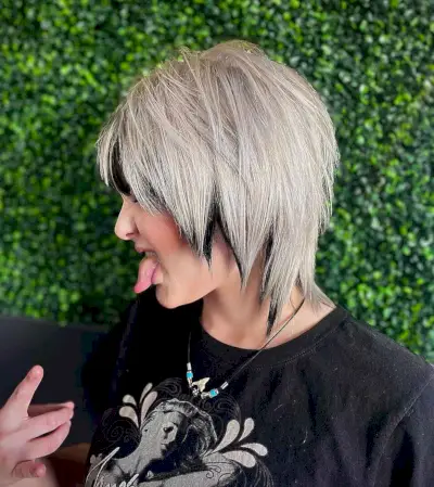 Platinum Razored Wolf Cut with Black Underlights