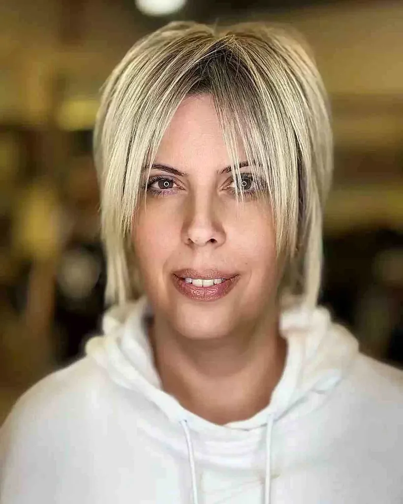 긴 얼굴을 위한 짧고 고르지 못한 얇은 컷' title=