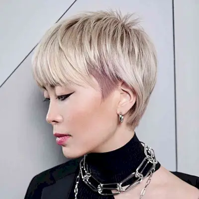 Block Colored Undercut Pixie for asian ladies with short fine hair