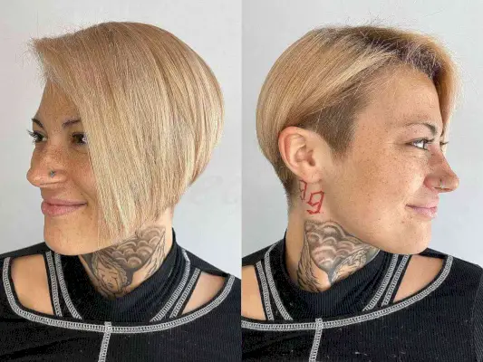 Warm Blonde Long Pixie with an Undercut