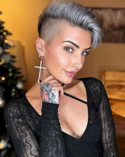Side-Shaved Silver Undercut Pixie for Fine Hair