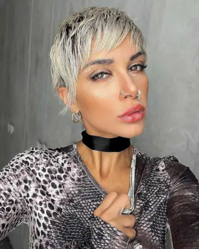 Choppy Bright Blonde Pixie with Dark Roots