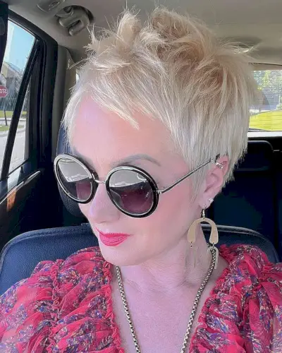 Platinum Choppy Pixie with Choppy Fringe