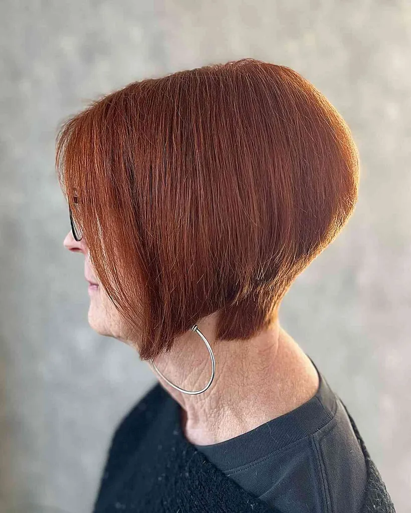 Kort rak kopparkilstaplad bob med avsmalnande nacke' title=