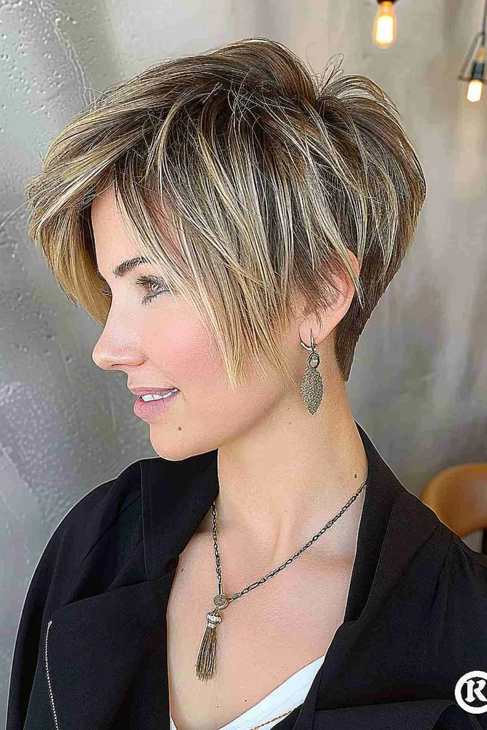 Corte Choppy Pixie con corte recortado para cabello lacio que muestra un peinado sencillo y un toque juvenil.' title=