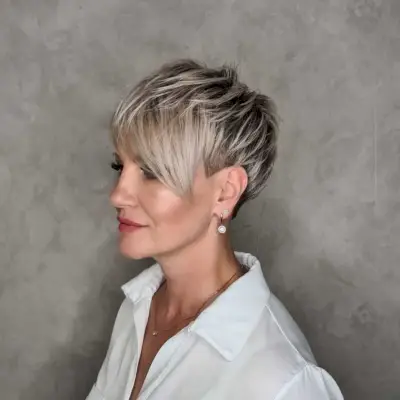 Asymmetrical pixie with highlights