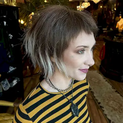 Edgy Bob with Very Short Fringe and Peekaboo Highlights for short hair