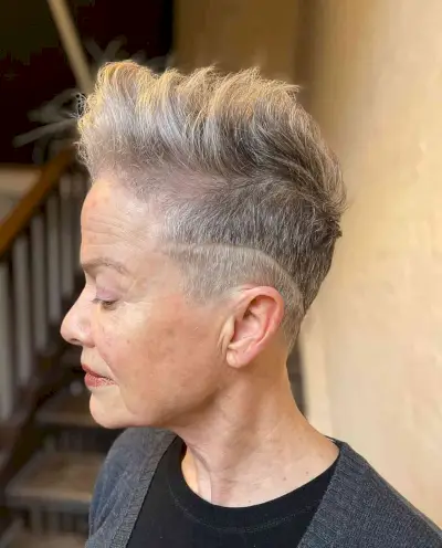 Edgy Short Brushed Up Pixie with a Shaved Design