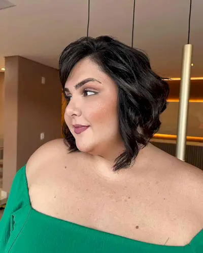 Tousled Dark Brunette A-Line Bob for Chubby Faces and for women with a chic style