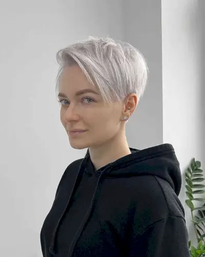 Platinum Long Pixie with a Side Part