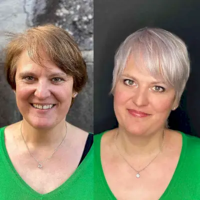 Icy Blonde Pixie with Side-Swept Bangs for Fine Hair