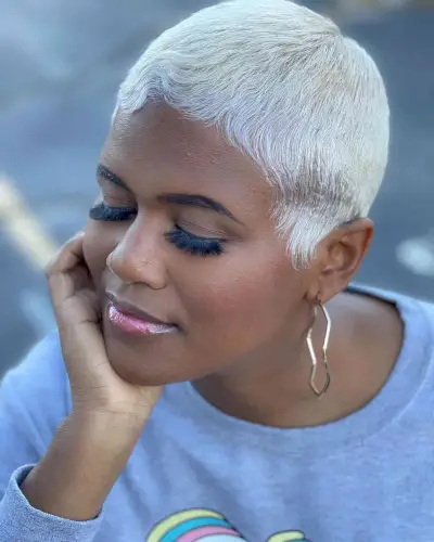Platinum Buzzed Pixie for Black Ladies
