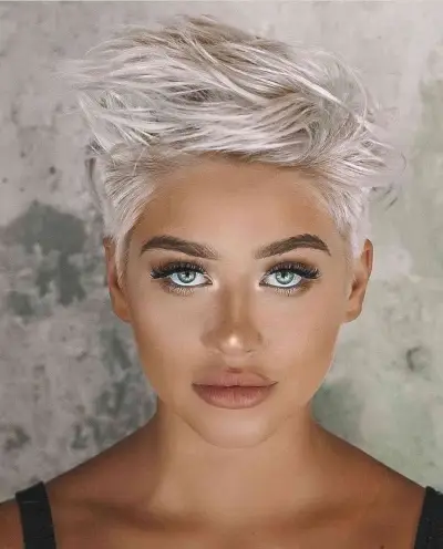 Textured Platinum Pixie for Thick Hair