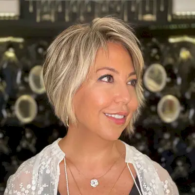 short and textured bob with a slight side part