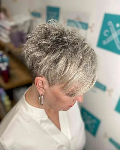 Messy Spiky Pixie with Side Bangs for Older Women