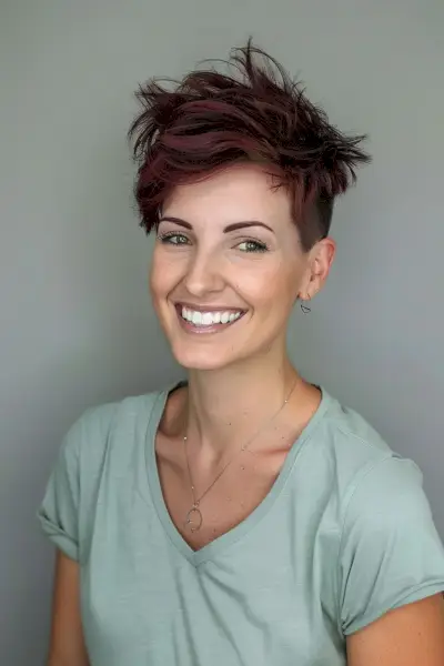 Spiked pixie undercut for thick hair, ideal for round or oval faces