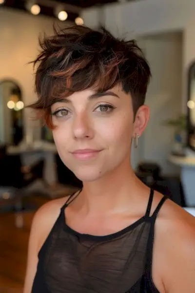 Wavy Spiked Pixie Cut with Long Bangs
