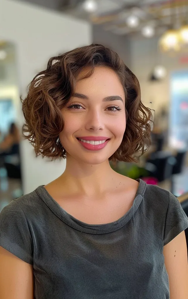 Kręcony bob do brody z warstwami zwiększającymi objętość' title=