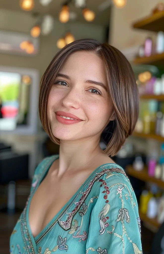 Prosty bob do brody z środkową częścią na cienkich włosach' title=