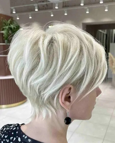 White Blonde Layered Pixie Bob