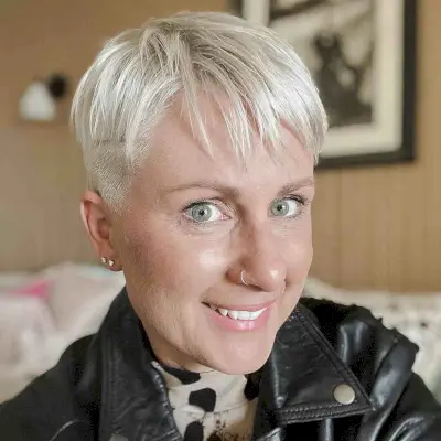 Short Undercut Thin Hairstyle on White-Blonde Pixie