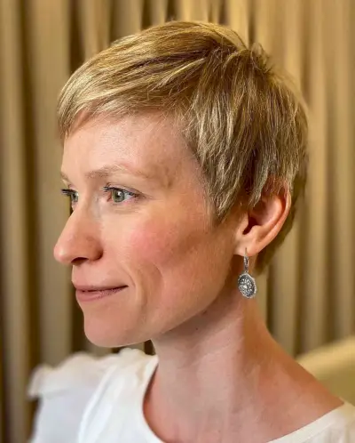 Very Short Golden Bronde Pixie for Thinner Hair
