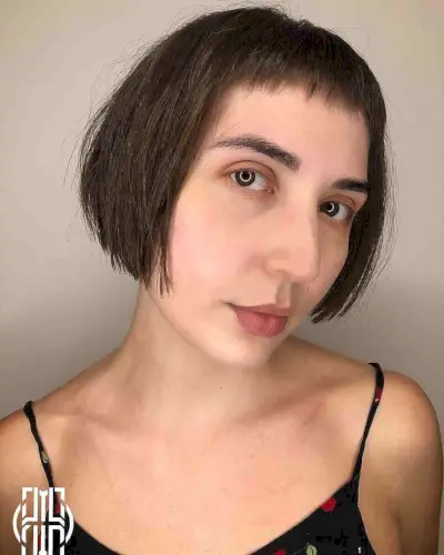 Thin Mini Brunette Bob with Micro Bangs