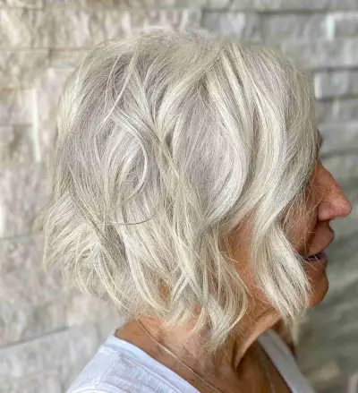 Short Tousled Wavy Bob on White Thin Hair