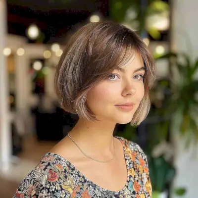 A Short Bob with Long Bangs for Round Faces