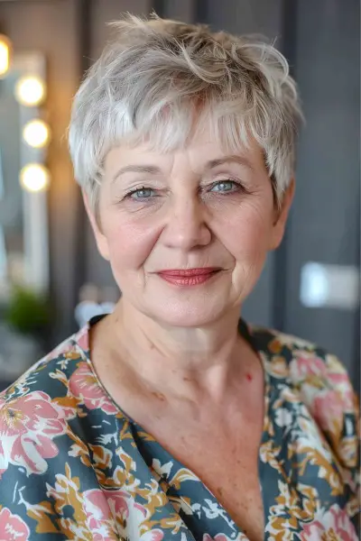 Flattering Cropped Hair for Women Over 60 with round face shape