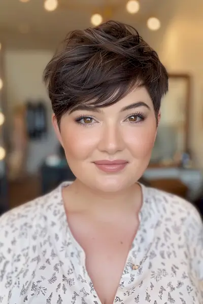 Cropped Pixie on a women with a rounded face