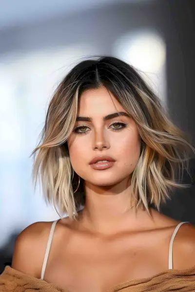 Woman with a short textured bob and blonde ombre