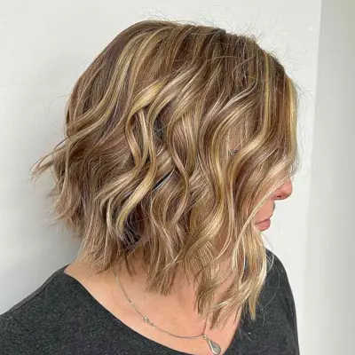 Sassy textured inverted bob for chubby round faces