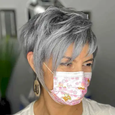 Textured Silver Pixie with Chunky Bangs