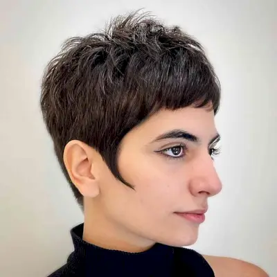 Geometric Pixie Cut with Texture for women with short dark hair