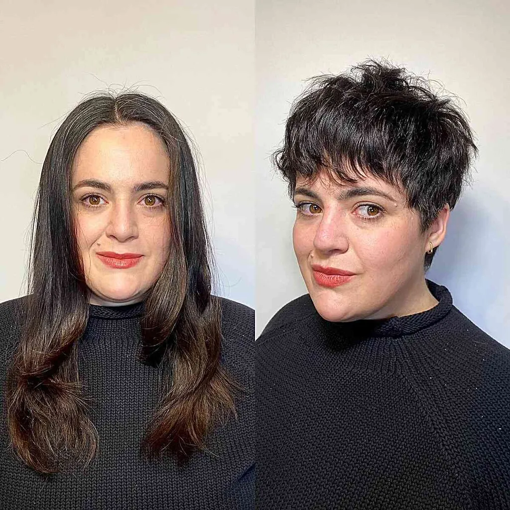 Pixie de textura espessa com camadas de coroa e franjas' title=