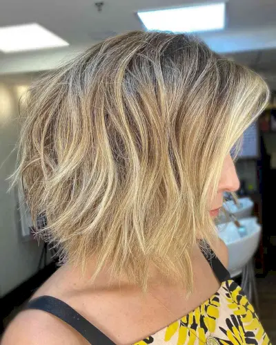 Short Layered Choppy Bob on Thick Coarse and Wavy Hair