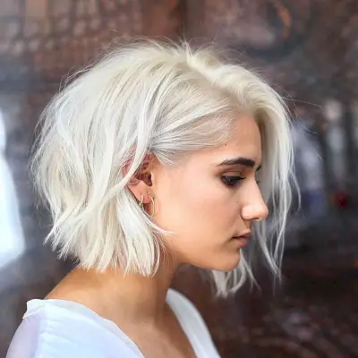 Thick White-Blonde Wavy Undone Bob for Short Hair