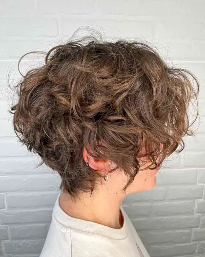 Short Tousled Wavy Bixie on Thicker Mane