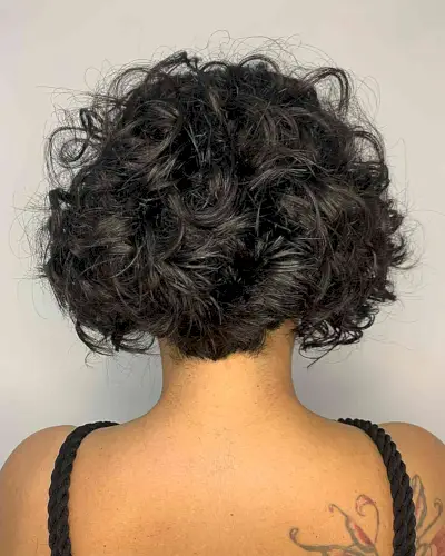 Matte Black Curly Bob on Jaw-Length, Thick Hair